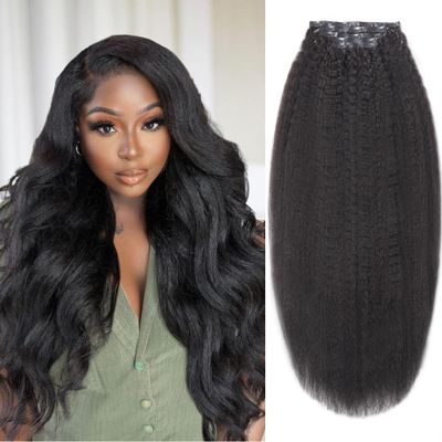LUVME HAIR Hair Extensions Real Human Hair Fullness with 1 Pack, 22 Inch 135g 7pcs Kinky-straight Human Hair Clip ins Seamless Clip ins
