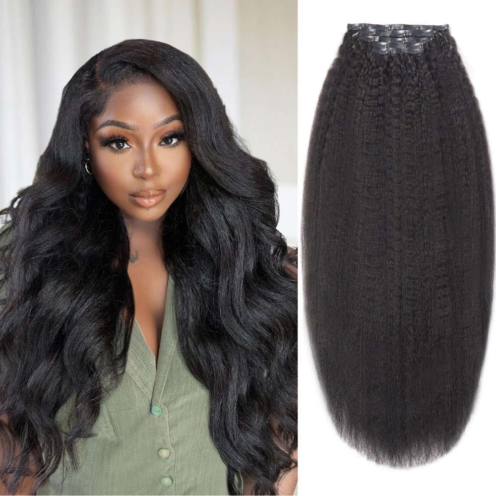 LUVME HAIR Hair Extensions Real Human Hair Fullness with 1 Pack, 22 Inch 135g 7pcs Kinky-straight Human Hair Clip ins Seamless Clip ins