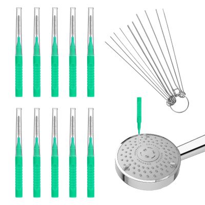 10pcs Shower Head Cleaning Tool, Shower Head Cleaner Picks with 10 Shower Head Cleaner Brush Gap Hole Anti-Clogging Cleaning Brush for Shower Head Nozzle (Green)