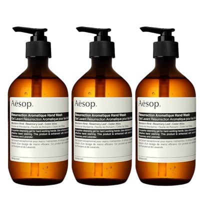 Aesop Resurrection Aromatique Hand Wash | Gentle Cleanser with Orange, Rosemary and Lavender Oils | 500mL / 16.9 oz (Pack of 3)
