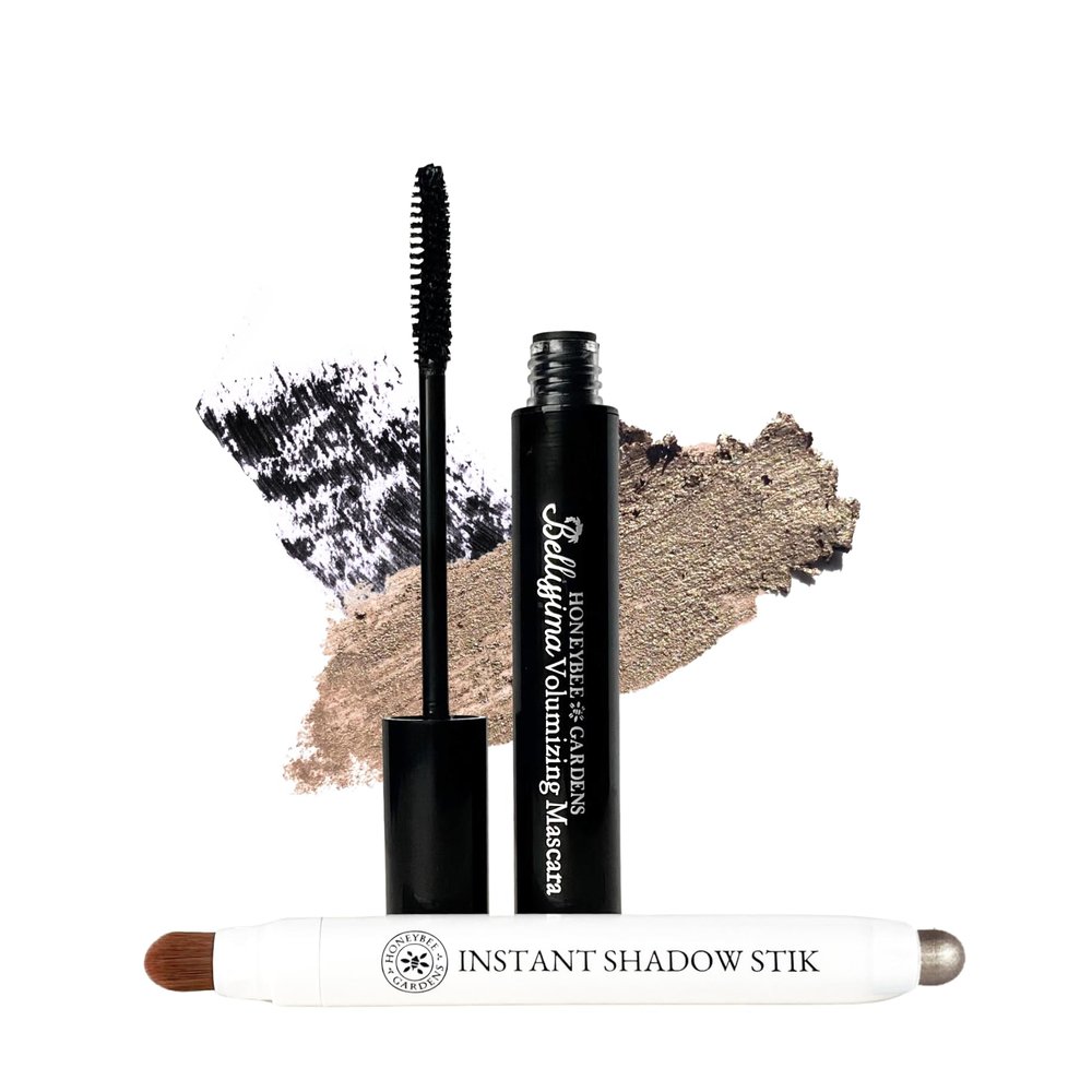 Honeybee Gardens Bellissima Mascara and Instant Shadow Stik Duo | Black Lace & Champagne Gold Shimmer