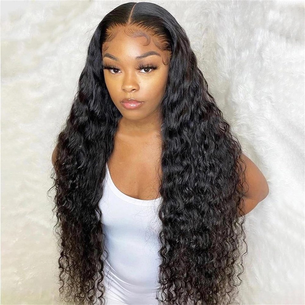 Azedssw Loose Deep Wave Lace Frontal Wig For Women Human Hair Wigs Transparent Deep Curly Human Hair Wig Closure Wig 13X4 HD Frontal Wig 26Inch#180 Density