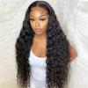 Azedssw Loose Deep Wave Lace Frontal Wig For Women Human Hair Wigs Transparent Deep Curly Human Hair Wig Closure Wig 13X4 HD Frontal Wig 26Inch#180 Density view 1