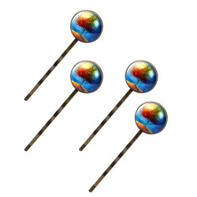 4 PCS Womens Hair Barrettes, Oil Painting Tree Colored Seasons Tree Art Pattern Long Bobby Hair Pins for Girls, Stainless Steel Hair Clips Headwear Styling Tools Hair Accessories