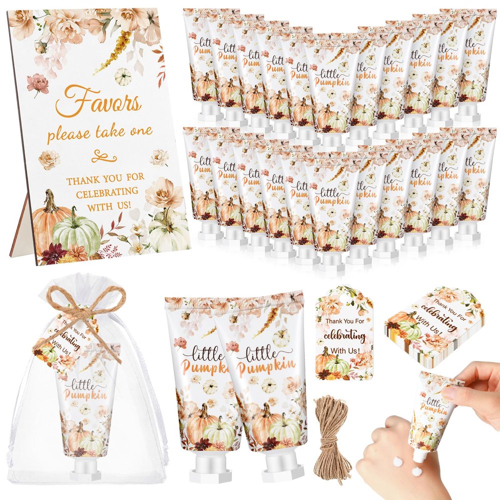 Dansib 48 Sets Fall Hand Cream Bulk Gifts for Guest Baby Shower Party Favors Travel Size Pumpkin Hand Cream with Thank You Cards for Autumn Thanksgiving Party Supplies(Fall Pumpkin)