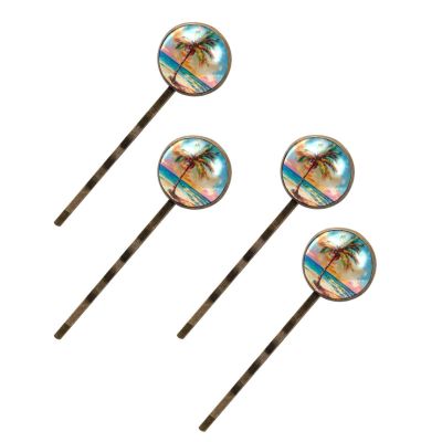 4 PCS Womens Hair Barrettes, Colorful Tropical Summer Beach Palm Long Bobby Hair Pins for Girls, Stainless Steel Hair Clips Headwear Styling Tools Hair Accessories