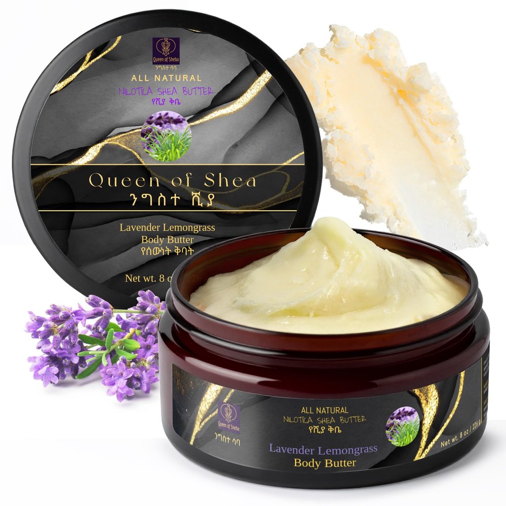 African Shea Butter Raw Organic Unrefined Shea Butter for Face 8 Oz (Pack of 1) Lavender Lemongrass - Organically Certified USDA for All Skin Types Body and Hair Moisturizing Skincare