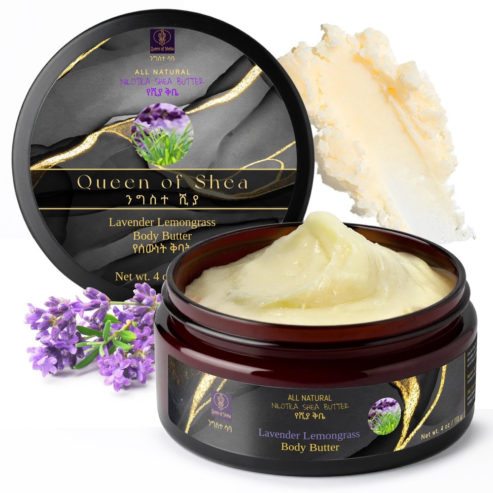 African Shea Butter Raw Organic Unrefined Shea Butter for Face 4 Oz (Pack of 1) Lavender Lemongrass - Organically Certified USDA for All Skin Types Body and Hair Moisturizing Skincare