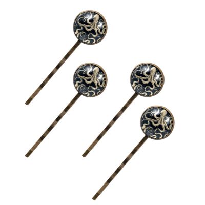 4 Pieces Bobby Pins Hair Clips for Women, Octopus Aesthetic Pattern Decorative Hairpin Hair Barrettes for Girls, Elegant Brown Hair Accessories