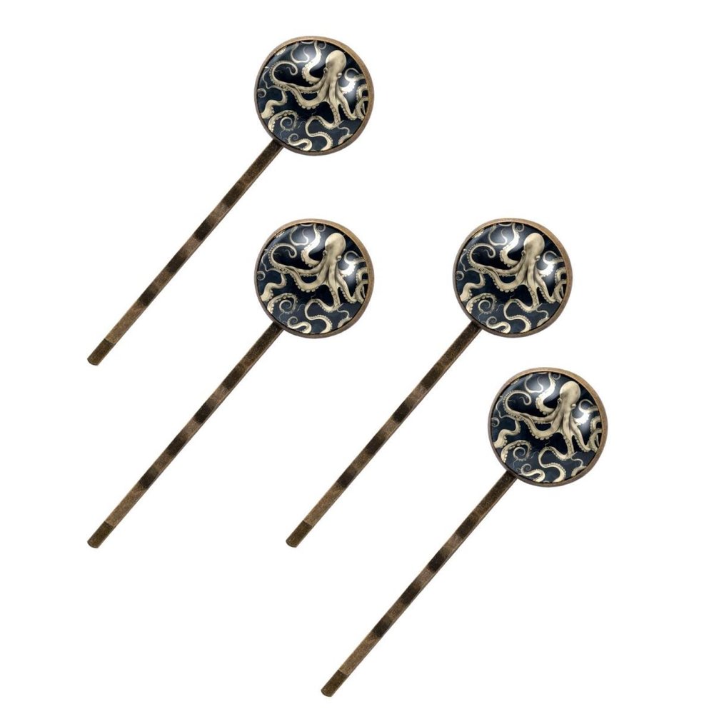 4 Pieces Bobby Pins Hair Clips for Women, Octopus Aesthetic Pattern Decorative Hairpin Hair Barrettes for Girls, Elegant Brown Hair Accessories