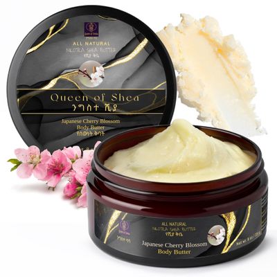 African Shea Butter Raw Organic Unrefined Shea Butter Manufactured in USA 8 Oz (Pack of 1) Japanese Cherry Blossom - Organically Certified USDA for All Skin Types Face Body and Hair Moisturizing