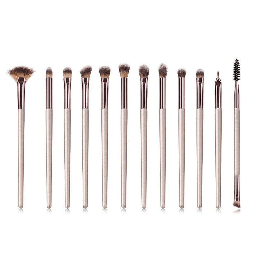 IBDRYKK Make Up Brushes 12Pcs Eye Shadow Eyelash Eyebrow Blending Eyeliner Makeup Brushes Set Wooden Handle Enhancive Tools Kit