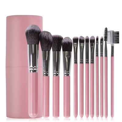 12pcs Makeup Brushes Set Face Powder Contour Blush Eyebrow Brush & Comb Eyelash Brush with Cylinder Case