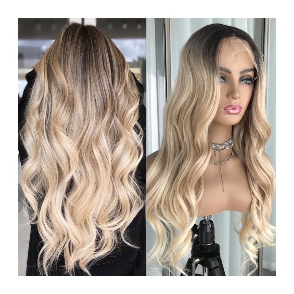 mengli-99 Wigs for Women 24inches Body Wave Lace Front Wig Highlight Ash Blonde Lace Frontal Synthetic Wigs Pre Plucked Long Wavy Synthetic Lace Wig for Women Wig for Daily Party Use(Color:1Bto613)