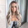 mengli-99 Wigs for Women 24inches Body Wave Lace Front Wig Highlight Ash Blonde Lace Frontal Synthetic Wigs Pre Plucked Long Wavy Synthetic Lace Wig for Women Wig for Daily Party Use(Color:1Bto613) view 2