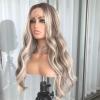 mengli-99 Wigs for Women 24inches Body Wave Lace Front Wig Highlight Ash Blonde Lace Frontal Synthetic Wigs Pre Plucked Long Wavy Synthetic Lace Wig for Women Wig for Daily Party Use(Color:1Bto613) view 3
