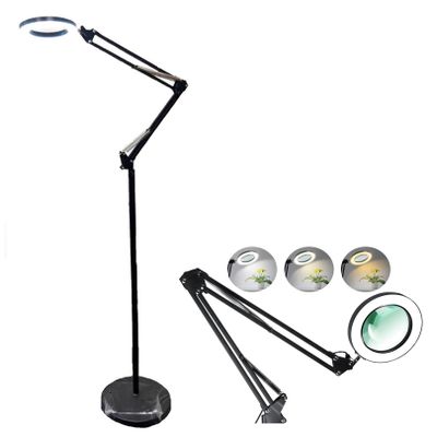 DGT 2 Colors Adjustable LED Salon Tattoo Nail Lamp Floor Stand Reading Light with Magnifying Glass