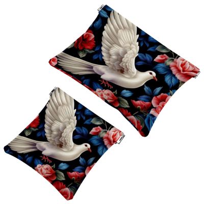 2 Pcs Pocket Cosmetic Bag, Peace Dove Flower Pattern Self-Closing Shrapnel Makeup Bag No Zipper Small Makeup Pouch for Mini Travel Storage for Cosmetics Headphones Jewelry Organizer