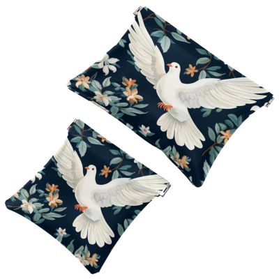 2 Pcs Pocket Cosmetic Bag, Peace Dove Flower Pattern Self-Closing Shrapnel Makeup Bag No Zipper Small Makeup Pouch for Mini Travel Storage for Cosmetics Headphones Jewelry Organizer