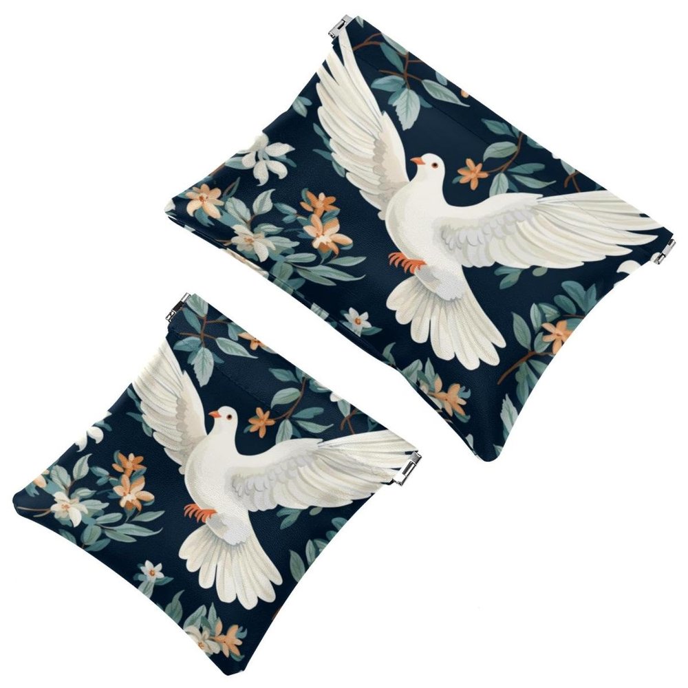 2 Pcs Pocket Cosmetic Bag, Peace Dove Flower Pattern Self-Closing Shrapnel Makeup Bag No Zipper Small Makeup Pouch for Mini Travel Storage for Cosmetics Headphones Jewelry Organizer