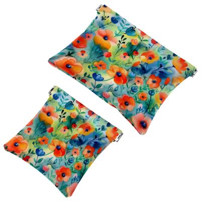 2 Pcs Pocket Cosmetic Bag, Colored Flowers Painting Self-Closing Shrapnel Makeup Bag No Zipper Small Makeup Pouch for Mini Travel Storage for Cosmetics Headphones Jewelry Organizer