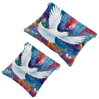 2 Pcs Pocket Cosmetic Bag, Peace Dove Flower Pattern Self-Closing Shrapnel Makeup Bag No Zipper Small Makeup Pouch for Mini Travel Storage for Cosmetics Headphones Jewelry Organizer