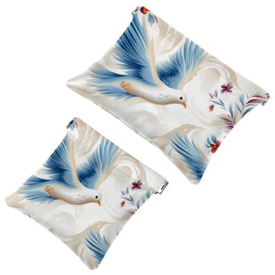 2 Pcs Pocket Cosmetic Bag, Peace Dove Flower Pattern Self-Closing Shrapnel Makeup Bag No Zipper Small Makeup Pouch for Mini Travel Storage for Cosmetics Headphones Jewelry Organizer