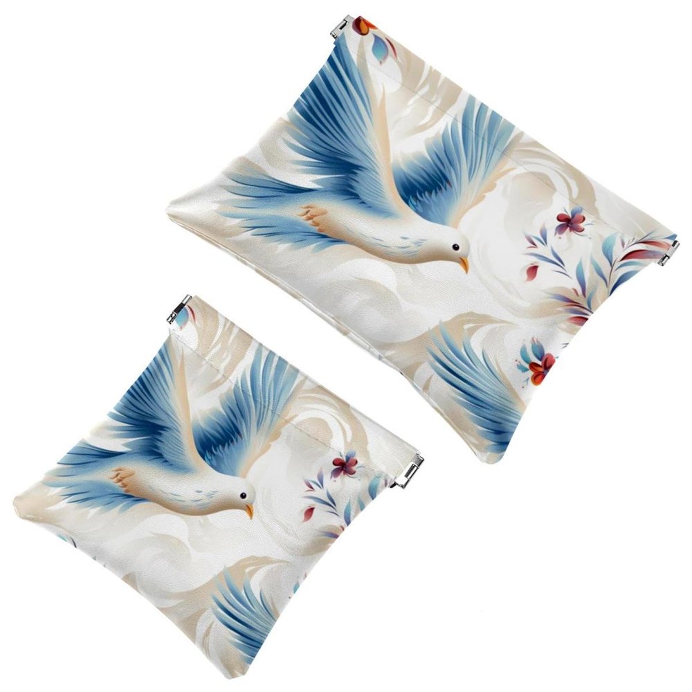 2 Pcs Pocket Cosmetic Bag, Peace Dove Flower Pattern Self-Closing Shrapnel Makeup Bag No Zipper Small Makeup Pouch for Mini Travel Storage for Cosmetics Headphones Jewelry Organizer