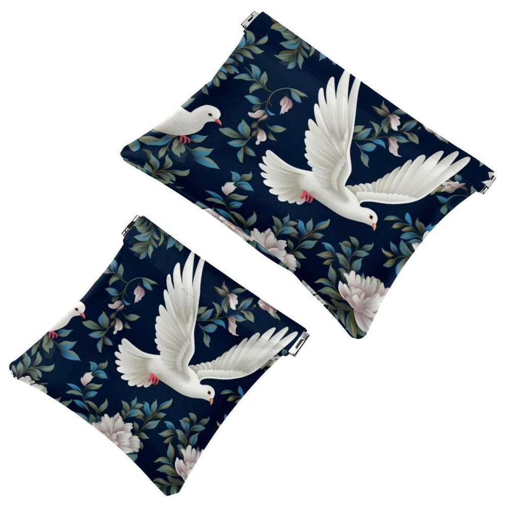 2 Pcs Pocket Cosmetic Bag, Peace Dove Flower Pattern Self-Closing Shrapnel Makeup Bag No Zipper Small Makeup Pouch for Mini Travel Storage for Cosmetics Headphones Jewelry Organizer