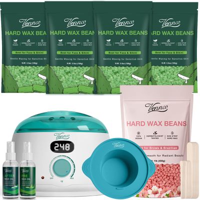 VENNCO Waxing Kit for Women Men + 1lb Wax Beans with Cherry Blossom for Sensitive Skin for Facial, Eyebrows, Arms, and Brazilian Area for Home Use