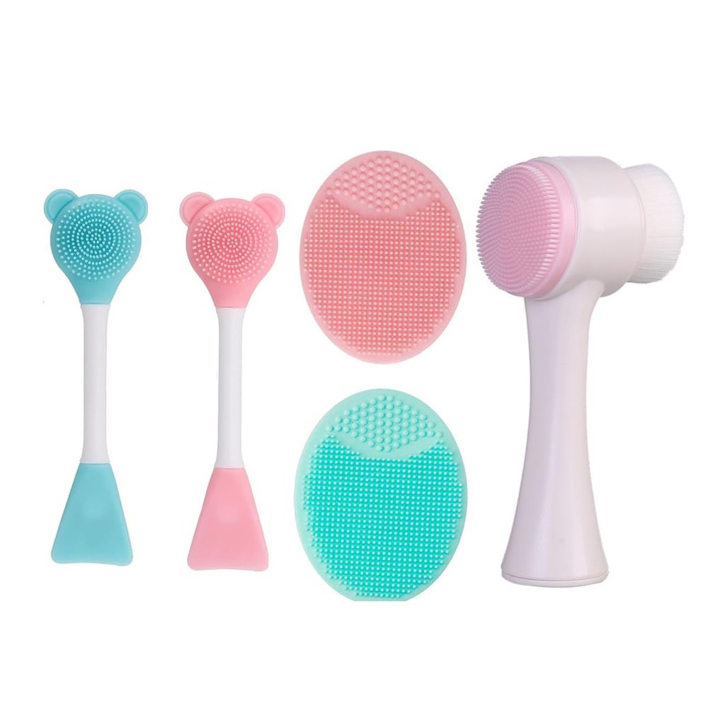 3 in 1 Silicone Facial Wash Brush, Double Sides Face Brush, Facial Cleansing Brush Manual Dual-Action Face Brush for Acne, Exfoliating Wash Scrub Brush Dual Face for Face Skincare and Massage
