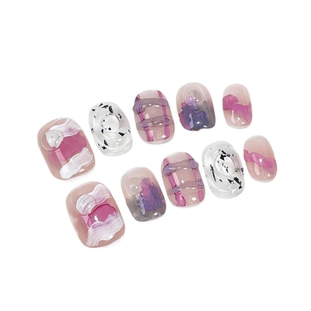 10pcs Handmade Wearing Nail Gold Foil Fake Nail Short Square Head Nail Patches(Color:5,Size:S)