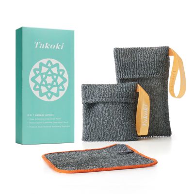 3-in-1 Exfoliating Set 2 Soap Saver Pouches (2 Sizes) + Dual-Textured Washcloth for Body & Face Eco-Friendly, Durable, Luxurious Spa Experience