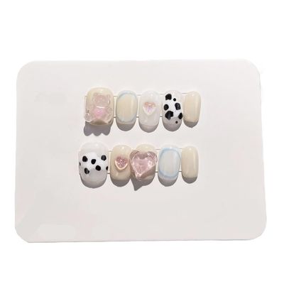 10pcs Handmade Wearing Nail Gold Foil Fake Nail Short Square Head Nail Patches(Color:10,Size:S)