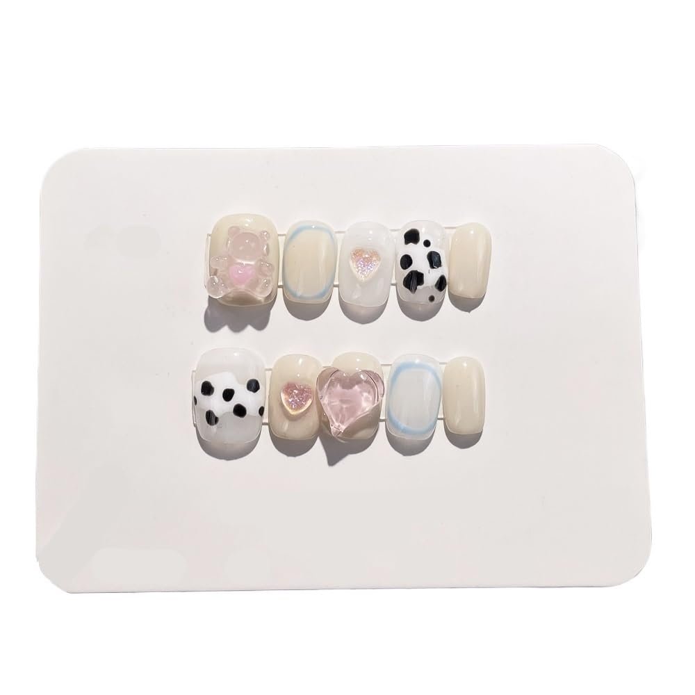 10pcs Handmade Wearing Nail Gold Foil Fake Nail Short Square Head Nail Patches(Color:10,Size:S)