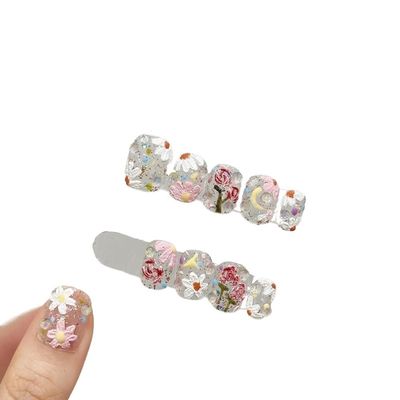 ZIIVIEVS 10pcs Handmade Wearing Nail Gold Foil Fake Nail Short Square Head Nail Patches(Color:17,Size:L)
