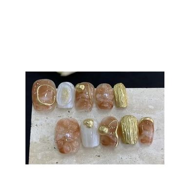 10pcs Handmade Wearing Nail Gold Foil Fake Nail Short Square Head Nail Patches(Color:4,Size:L)