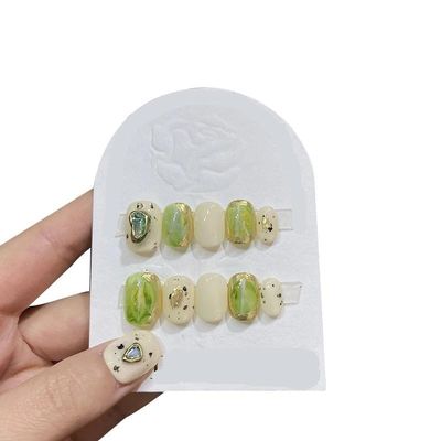 ZIIVIEVS 10pcs Handmade Wearing Nail Gold Foil Fake Nail Short Square Head Nail Patches(Color:13,Size:Xs)