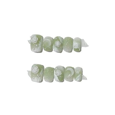ZIIVIEVS 10pcs Handmade Wearing Nail Gold Foil Fake Nail Short Square Head Nail Patches(Color:9,Size:M)