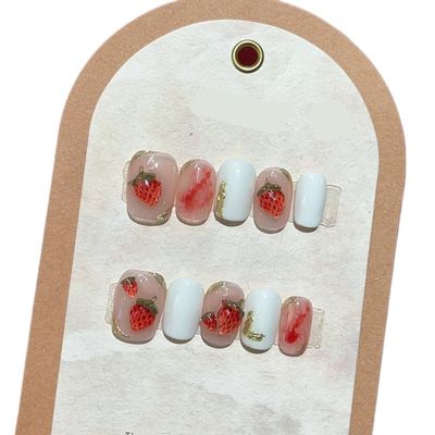 ZIIVIEVS 10pcs Handmade Wearing Nail Gold Foil Fake Nail Short Square Head Nail Patches(Color:6,Size:L)