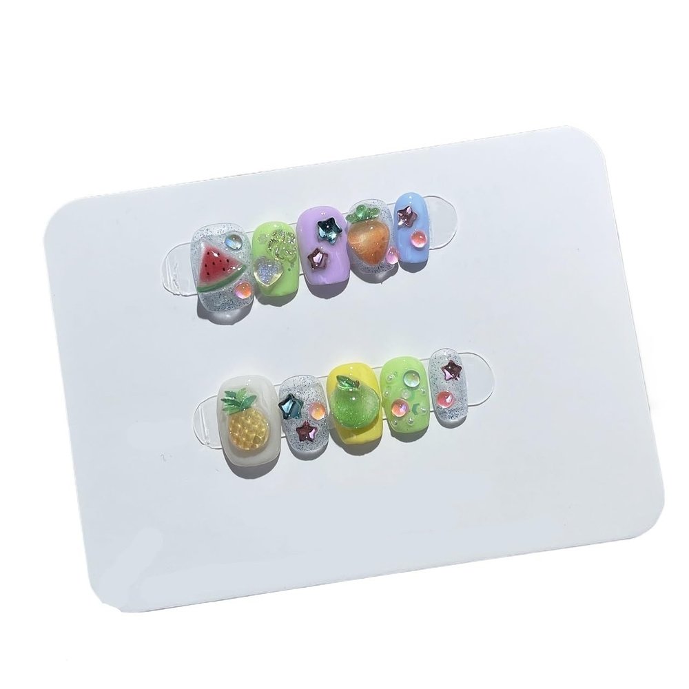 10pcs Handmade Wearing Nail Gold Foil Fake Nail Short Square Head Nail Patches(Color:7,Size:L)