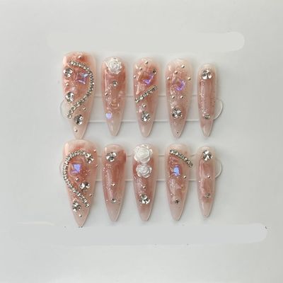ZIIVIEVS 10 Piece Set of Handmade Wearable Nails, Fake Nails, Ballet Dance, Long Press Nail Art Patches(Color:4,Size:S)
