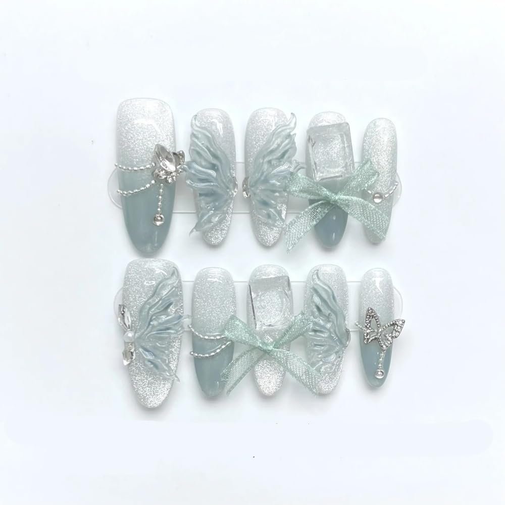 ZIIVIEVS 10 Piece Set of Handmade Wearable Nails, Fake Nails, Ballet Dance, Long Press Nail Art Patches(Color:5,Size:Xs)