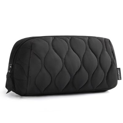 BAGSMART Makeup Bag, Travel Cosmetic Bag, Puffy Padded Make Up Bag for Women, Makeup Organizer Case, Wide-open Pouch Purse, Travel Essentials, Toiletries Accessories Brushes, Black