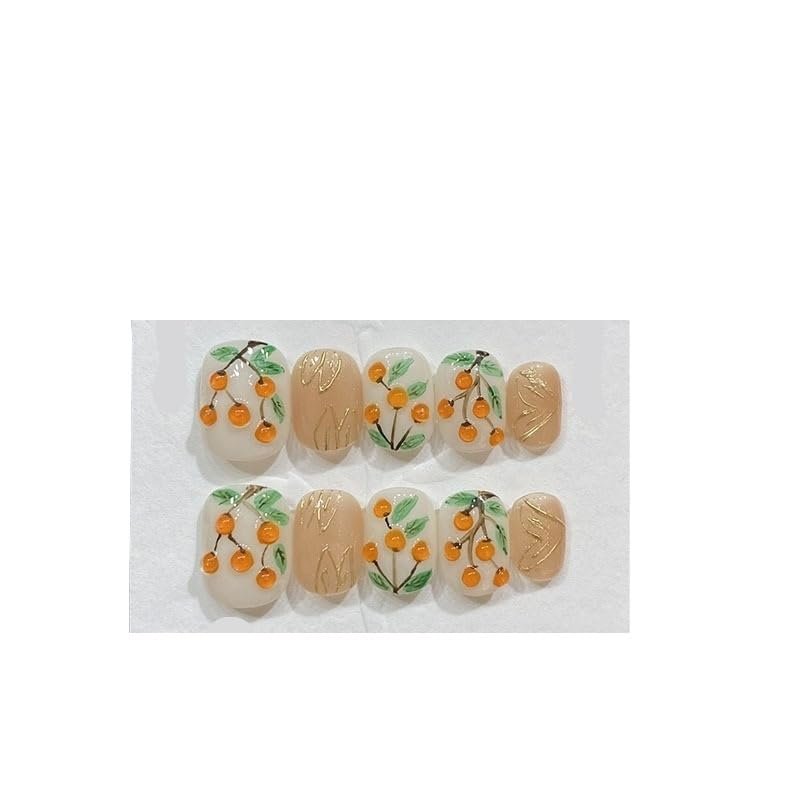 10pcs Handmade Wearing Nail Gold Foil Fake Nail Short Square Head Nail Patches(Color:8,Size:S)