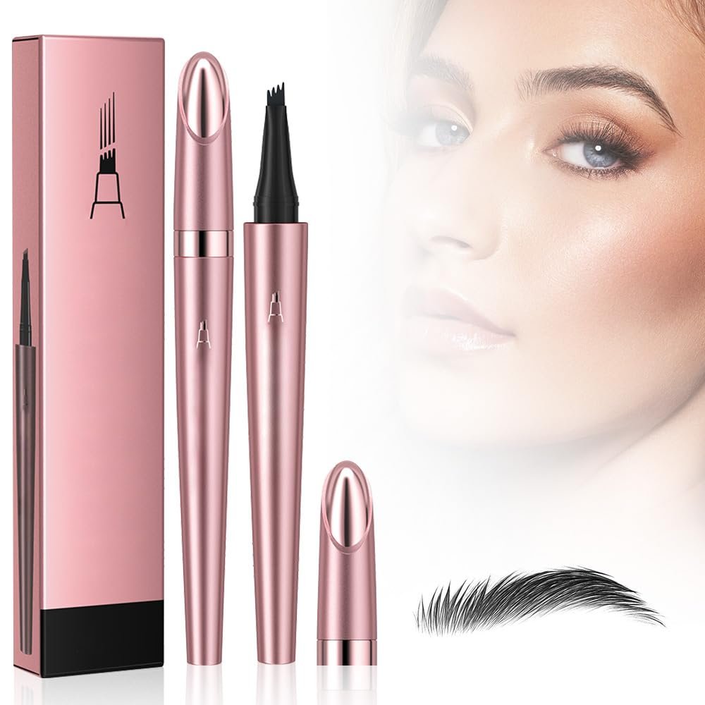 AIIONP 2024 New Eyebrow Microblading Pen, 3D Waterproof Microblading Eyebrow Pencil Contouring Pen, 4-Tipped Precise Brow Pen, Natural Long-Lasting Fine Stroke Magic Eyebrow Pencil (Black)