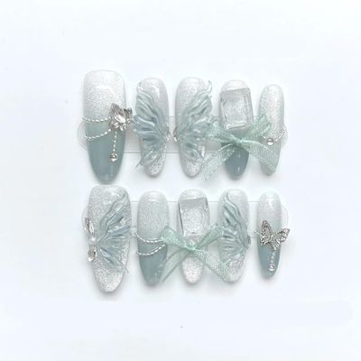 ZIIVIEVS 10 Piece Set of Handmade Wearable Nails, Fake Nails, Ballet Dance, Long Press Nail Art Patches(Color:5,Size:S)