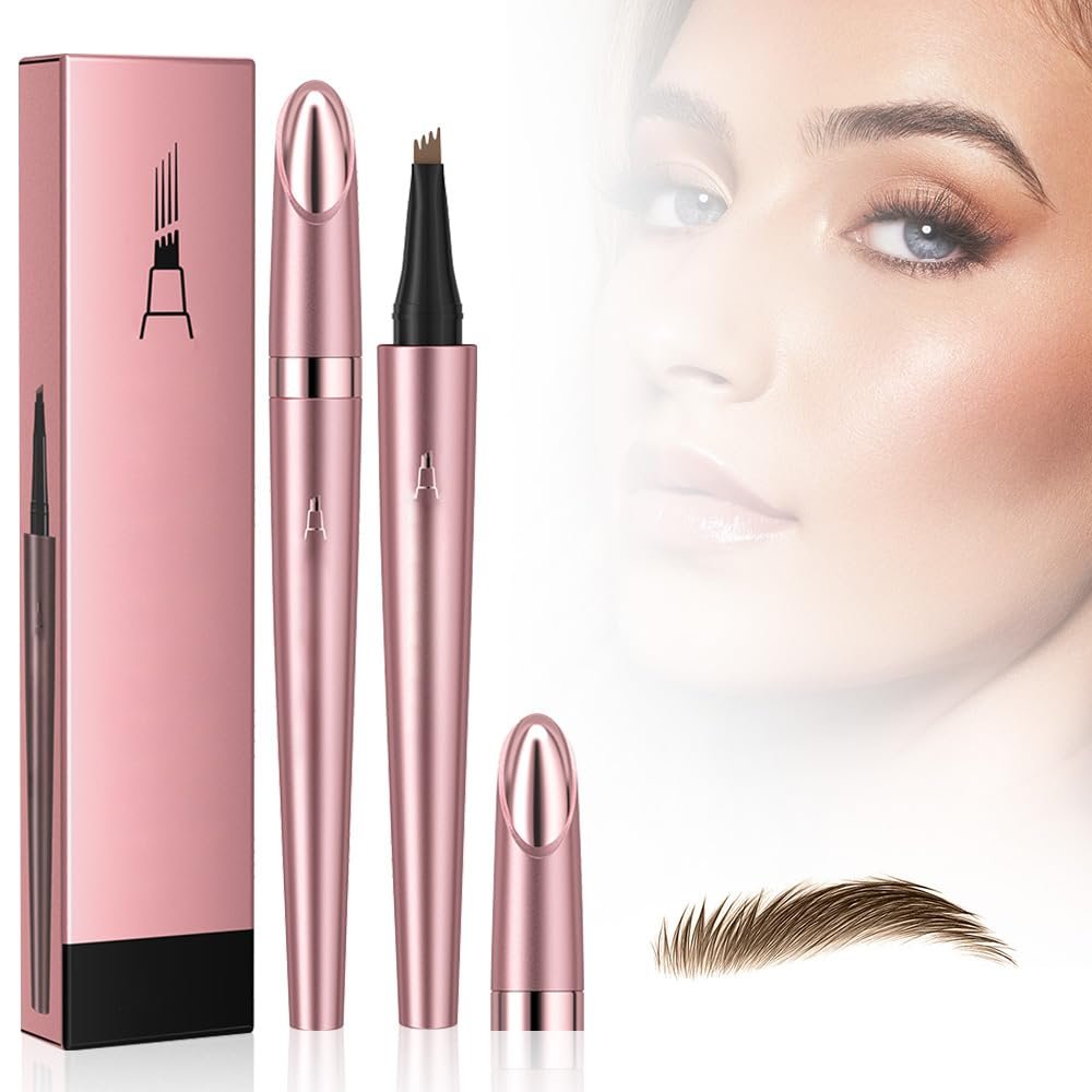 2024 New Magic Eyebrow Pencil, 3D Waterproof Microblading Eyebrow Pencil Contouring Pen, 4 Tip Microblade Eyebrow Pen, Natural Long-Lasting Fine Stroke Microblading Eyebrow Pencil (Light Brown)