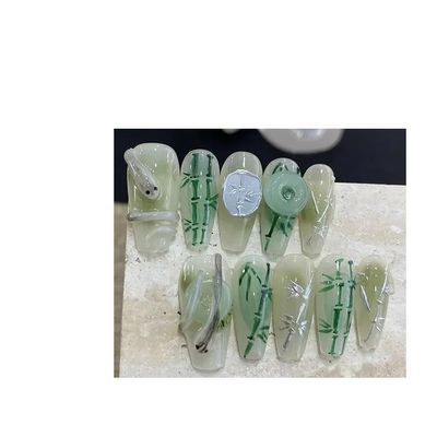 10 Piece Set of Handmade Wearable Nails, Fake Nails, Ballet Dance, Long Press Nail Art Patches(Color:2,Size:S)