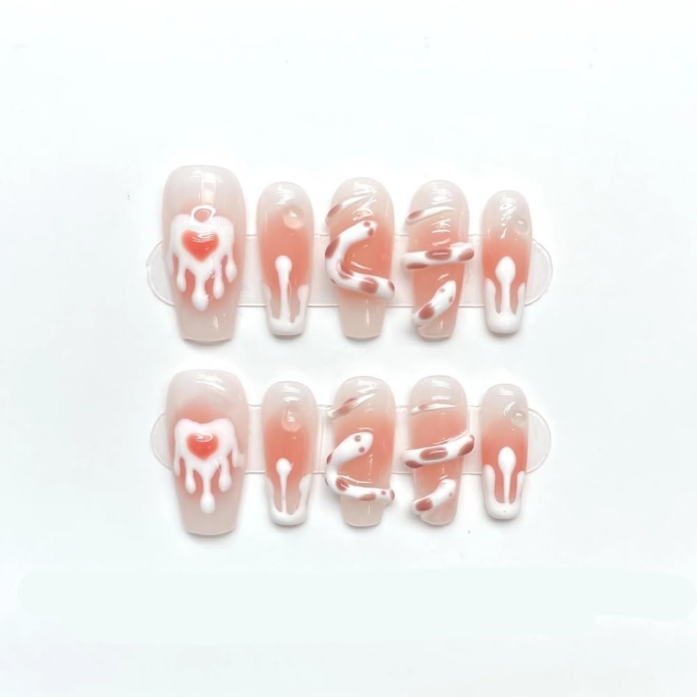 10 Piece Set of Handmade Wearable Nails, Fake Nails, Ballet Dance, Long Press Nail Art Patches(Color:3,Size:S)